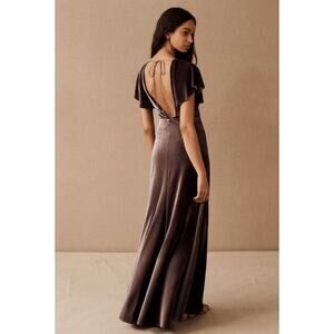 JENNY YOO X ANTHRO Ellis Velvet Open Back Vintage Plum Long Maxi Dress Gown 10